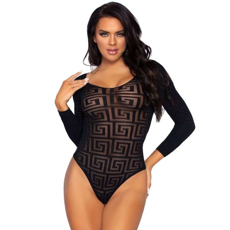 Body Sexy Croth Mosaico Leg Avenue con Maniche Nero 6
