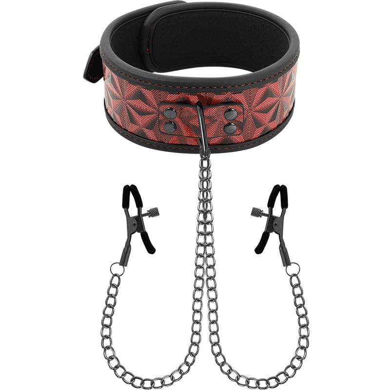 Collare Bondage Begme Red Edition con Catene per Capezzoli