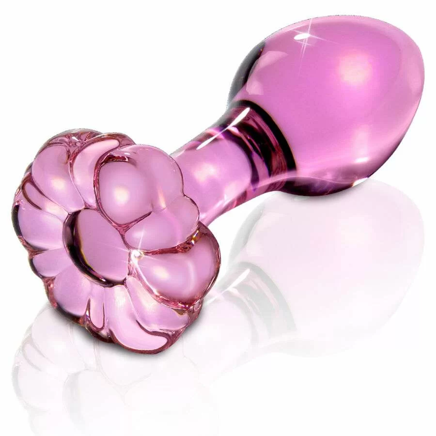 Anal Plug Icicles Numero 48 in Vetro Rosa con Fiorellino