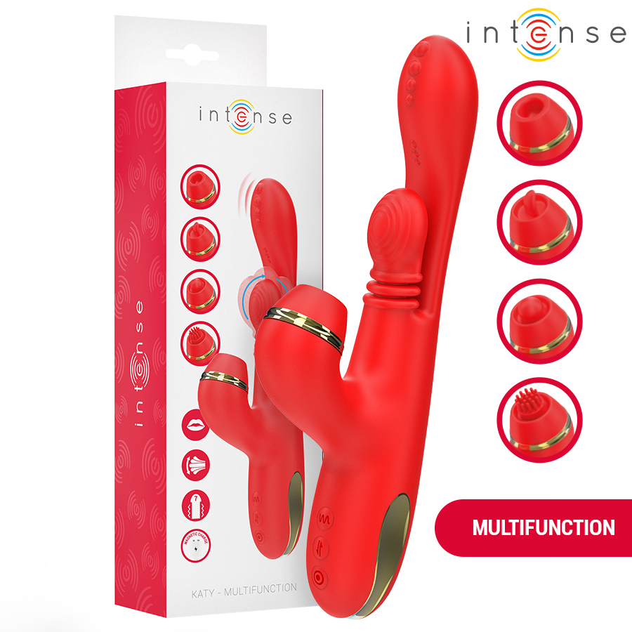 INTENSE – KATY STIMOLATORE CLITORIDEO MULTIFUNZIONE 4 TESTINE INTERCAMBIABILI ROSSO