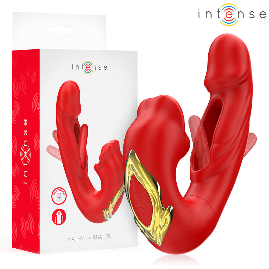 INTENSE – NATHY DOPPIO VIBRATORE CON BOCCA STIMOLANTE MULTIFUNZIONE ROSSO 2