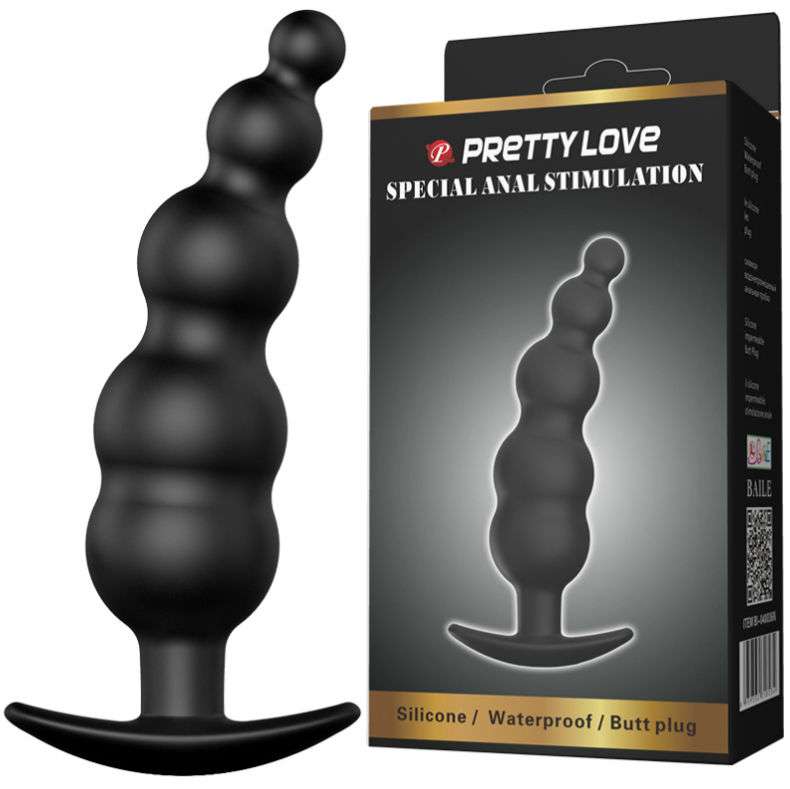 Plug con Palline Anali in Silicone Nero – Pretty Bottom