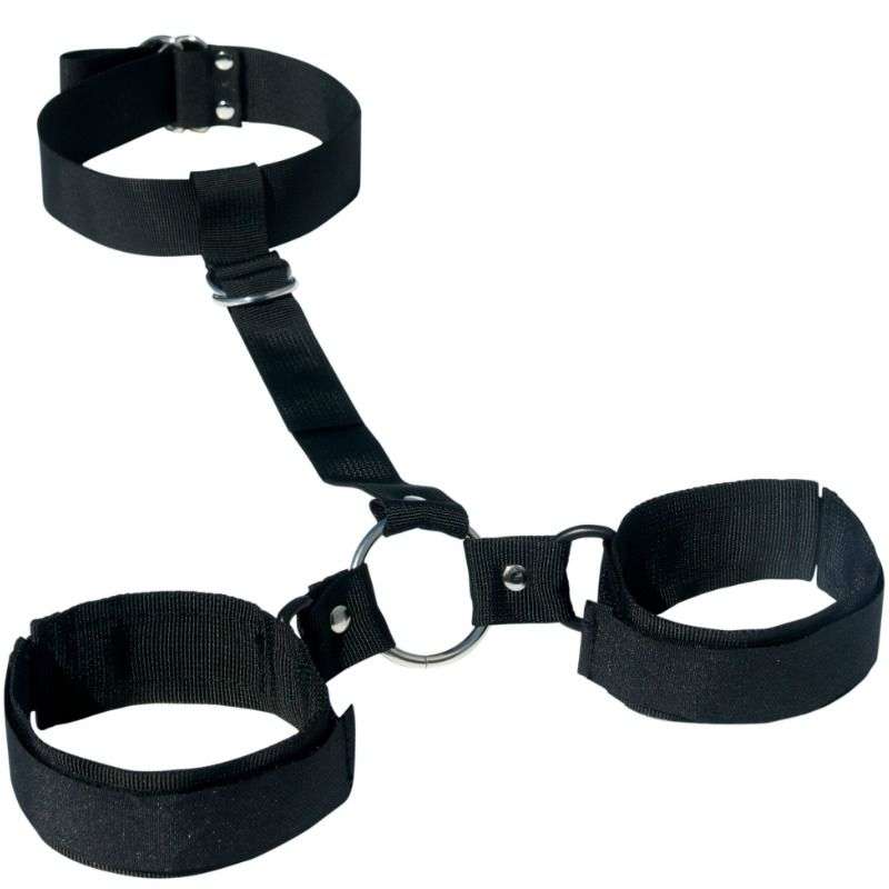 Costrittivo Sadomaso Collo e Polsini in Nylon Nero