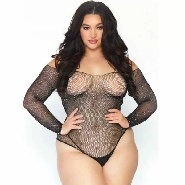 Body Sexy Rete e Maniche Lune e Spalle Scoperte Leg Avenue Nero Curvy