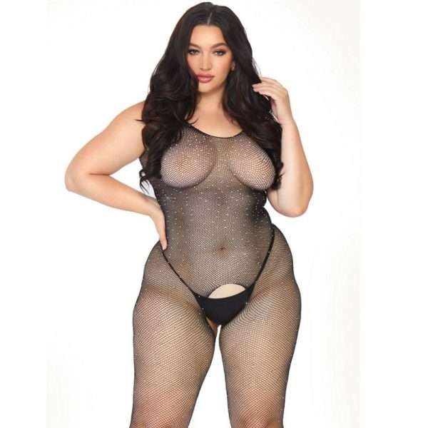 Bodystocking Leg Avenue a Rete Trasparente con Apertura Nero Curvy