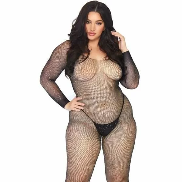 Bodystocking Leg Avenue con Maniche Lunghe e Brillantini Nero Curvy 3