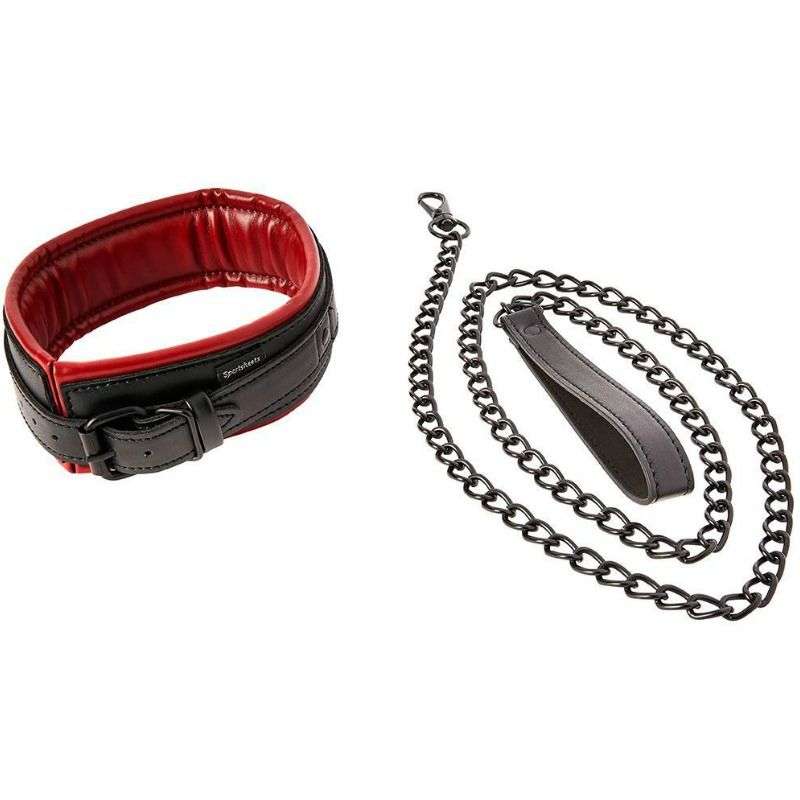 Collare e Guinzaglio BDSM Zafferano colore nero e rosso