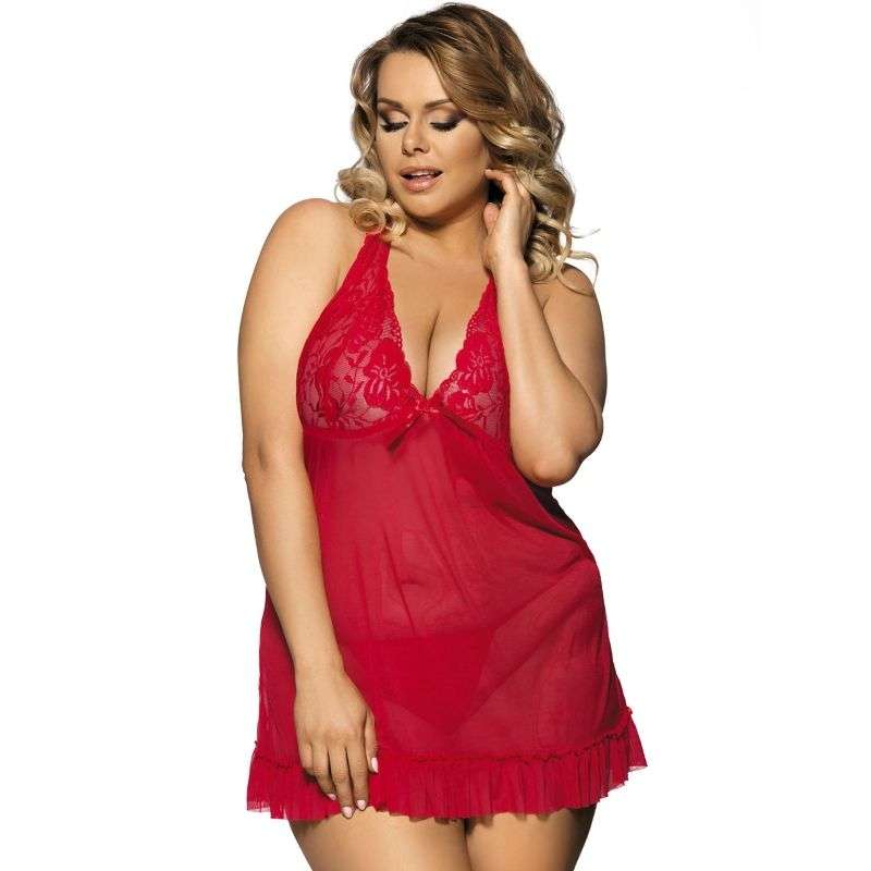 Baby Doll Sexy Subblime co Motivi Floreali sul Seno Rosso Curvy