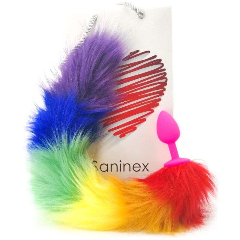 Plug Anale Saninex rosa con coda arcobaleno