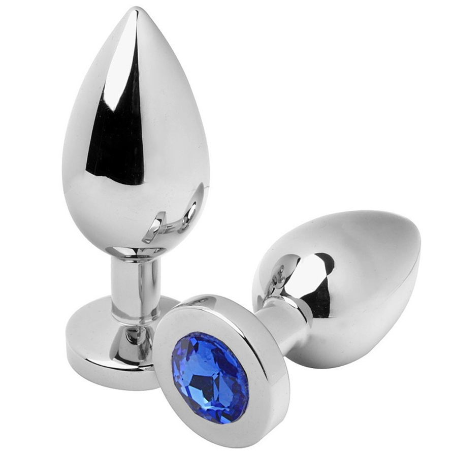 Plug Anale in Metallo Diamante Blu Inossidabile