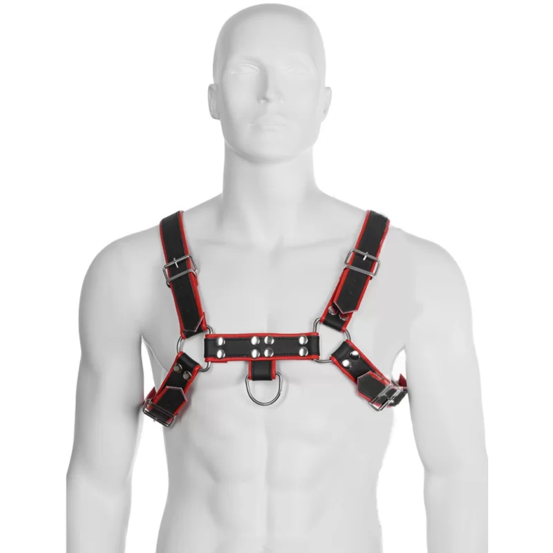 Imbracatura Bdsm Uomo con Catene In Pelle Nr 3 Rosso/Nero