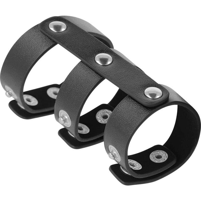 Anello per Pene e Testicoli Darkness Adjustable Leather doppio