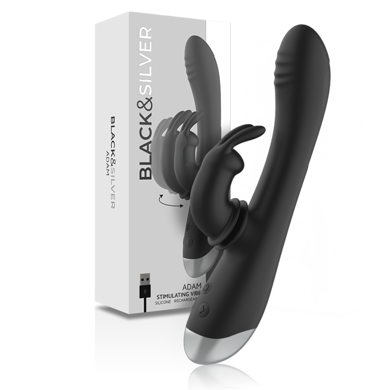 BLACKSILVER – DJ. STIMOLATORE CONIGLIO IN SILICONE RICARICABILE ADAM NERO 9