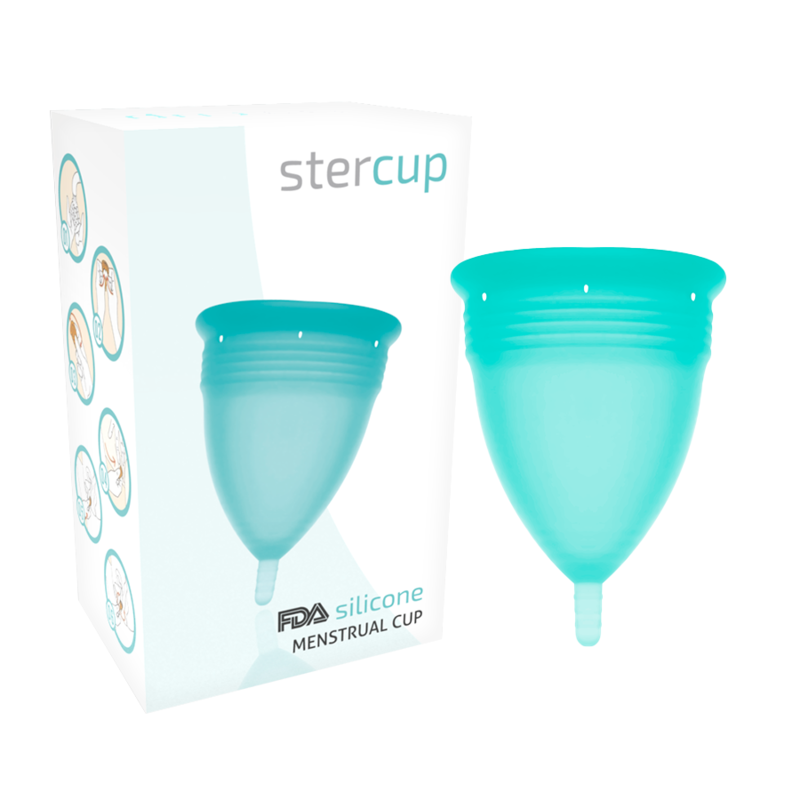 COPPA MENSTRUALE STERCUP TAGLIA L ACQUAMARINA COLORE SILICONE FDA