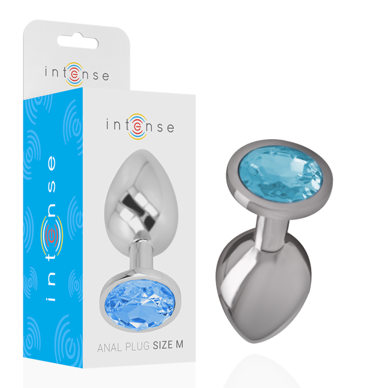 INTENSE – PLUG ANALE IN METALLO ALLUMINIO CON VETRO BLU TAGLIA M