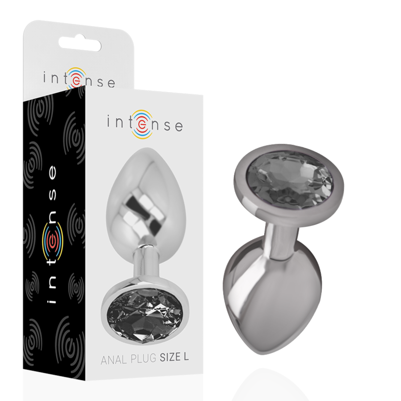 INTENSE – PLUG ANALE IN METALLO ALLUMINIO CON VETRO NERO TAGLIA L