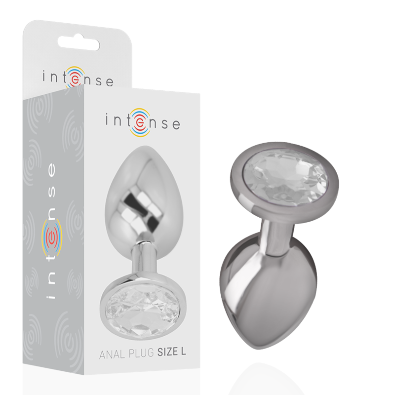 INTENSE – PLUG ANALE IN METALLO ALLUMINIO CON CRISTALLO ARGENTO MISURA L