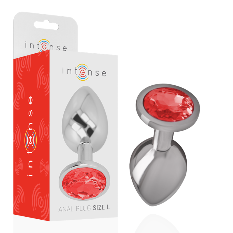 INTENSE – PLUG ANALE IN METALLO ALLUMINIO CON CRISTALLO ROSSO MISURA L