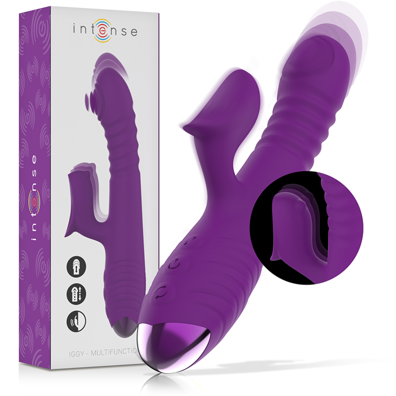 INTENSE – VIBRATORE MULTIFUNZIONE RICARICABILE IGGY UP  DOWN CON STIMOLATORE CLITORALE VIOLA