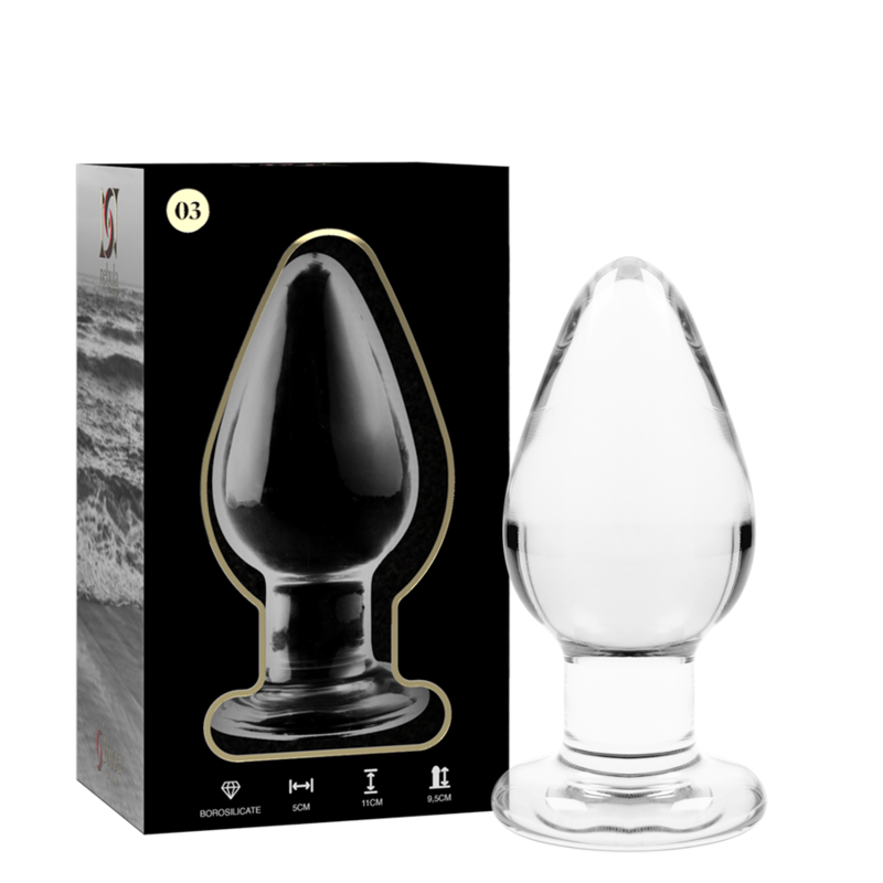 NEBULA SERIES BY IBIZA – MODELLO 3 PLUG ANALE VETRO BOROSILICATO TRASPARENTE 11 CM -O- 5 CM