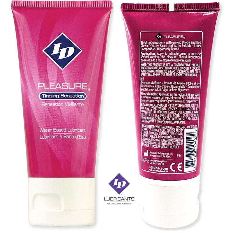 ID PLEASURE – LUBRIFICANTE A BASE ACQUA SENSAZIONE TINGENTE TUBO DA VIAGGIO 60 ML