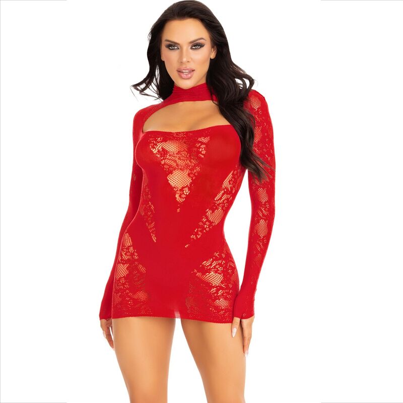 LEG AVENUE – MINI ABITO CON PIZZO MANICA LUNGA NERO