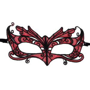 QUEEN LINGERIE – MASCHERA IN PIZZO CON DETTAGLI ROSSI