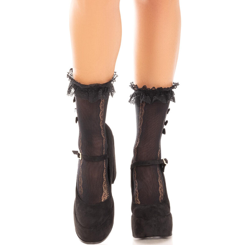 LEG AVENUE – CALZINI ALLA CAVIGLIA CON VOLANT NERO