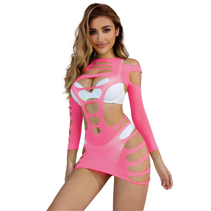 SUBBLIME – 952273 VESTITO ELASTICO A RETE MANICA LUNGA ROSA TAGLIA UNICA