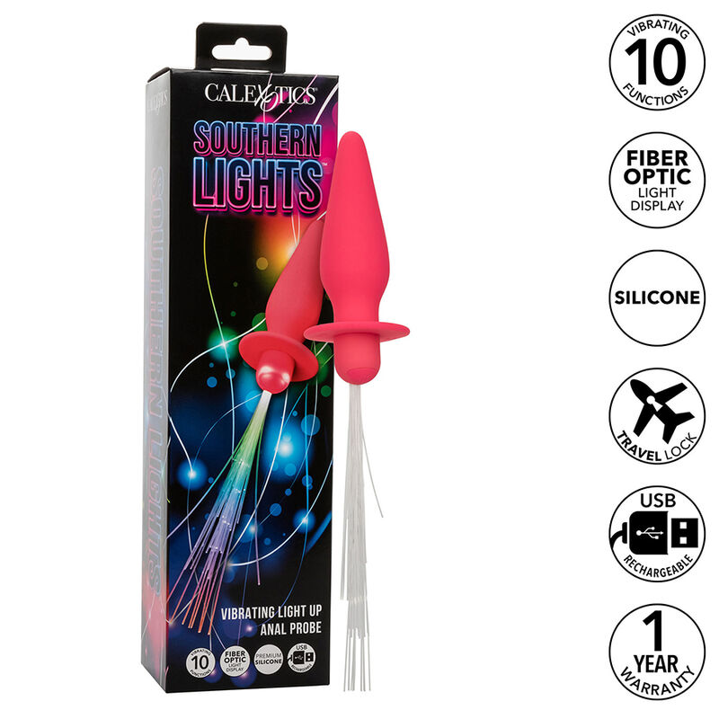 CALEXOTICS – SOUTHERN LIGHTS LIGHT UP PLUG ANALE 10 VIBRAZIONI SILICONE ROSA