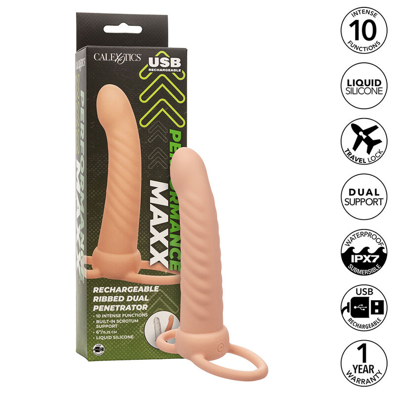 CALEXOTICS – MAXX RIBBED DUAL PENETRATOR 10 VIBRAZIONI CARNE
