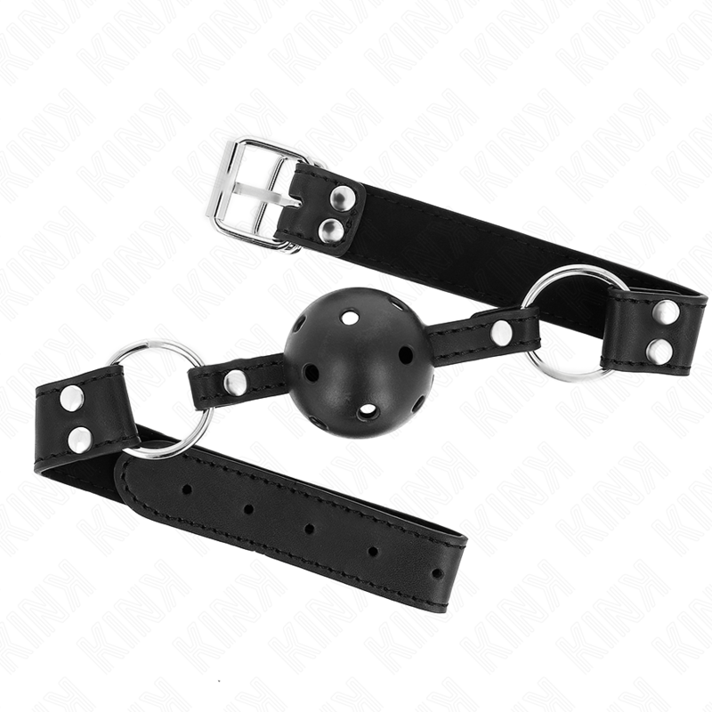 KINK – BAVAGLIO SFERA TRASPIRANTE 4 CM CON DOPPIO RIVETTO MODELLO 1 NERO 62,5 x 2,5 CM REGOLABILE 42-58 CM