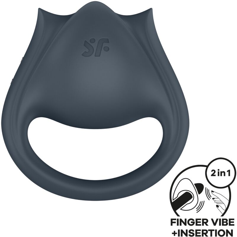 SATISFYER – PERFECT PAIR 2 MULTIVIBRATORE 2 IN 1 ANELLO PER PENE E STIMOLATORE PER DITA GRIGIO