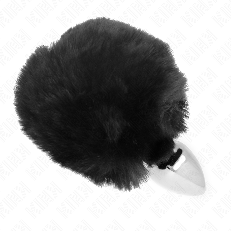 KINK – SPINA IN ACCIAIO INOSSIDABILE 7 x 3 CM CON CODA DI CONIGLIO IN ECOPELLICCIA NERA 8 CM