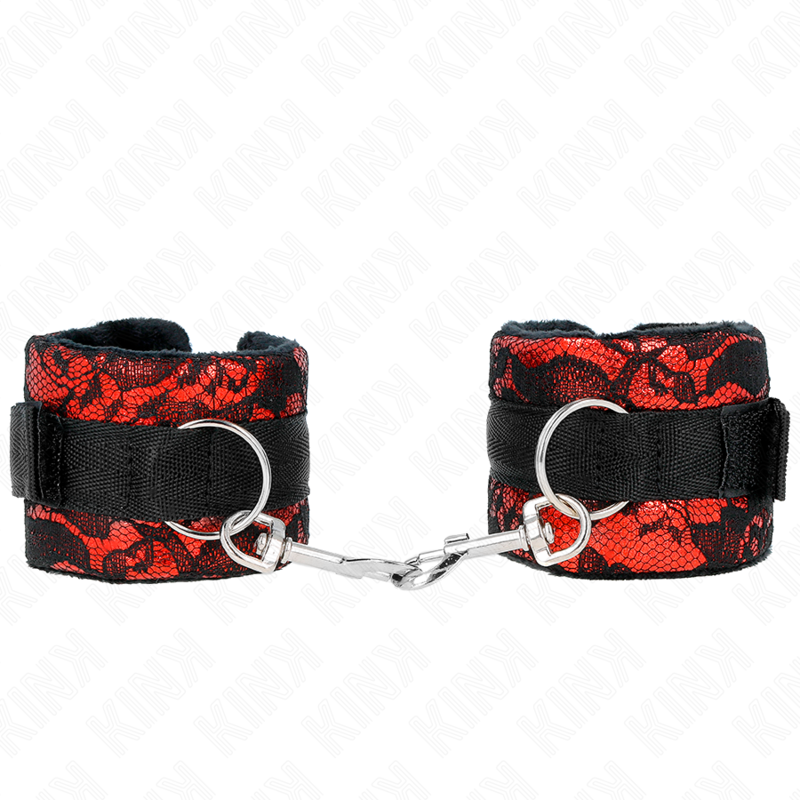 KINK – POLSO CORTO IN PIZZO DI VELLUTO E FASCIA IN NYLON ROSSO / NERO 23 X 6,5 CM
