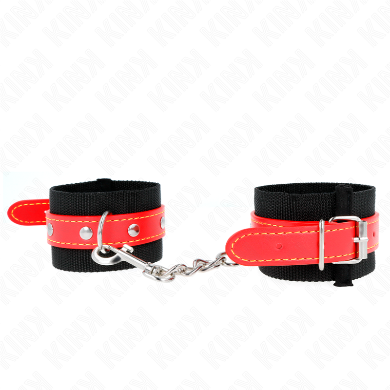 KINK – RESISTENZA DA POLSO IN NYLON NERO CON SIMILPELLE ROSSO REGOLABILE 19-24 CM X 5,5 CM