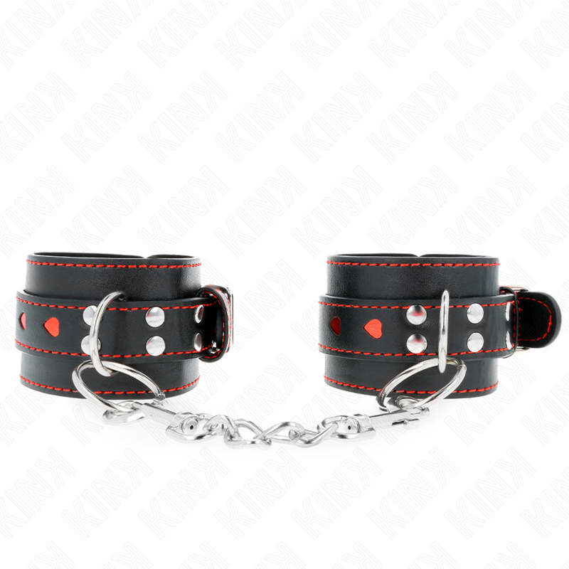 KINK – POLSO NERO CON INTARSIO CUORE ROSSO REGOLABILE 21-28 CM X 5,5 CM
