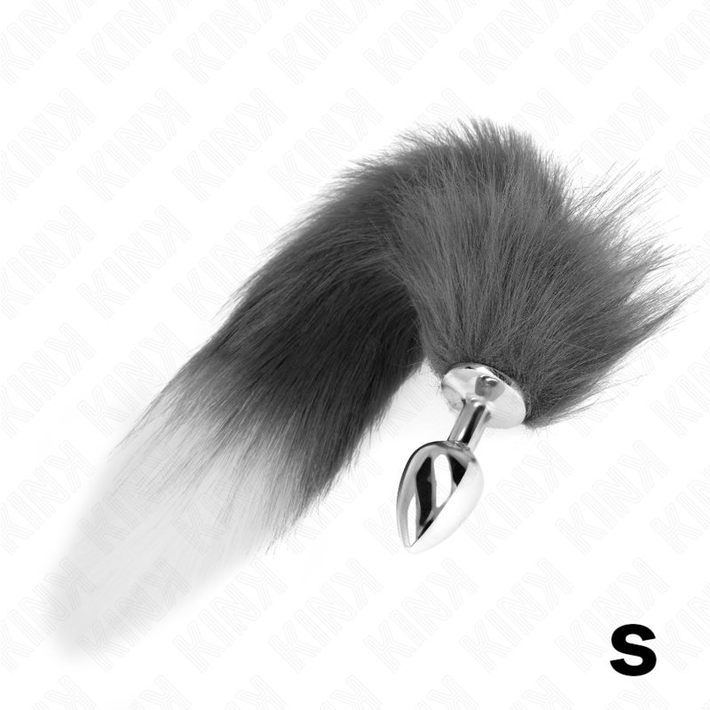 KINK – PLUG ANALE TAGLIA S 7 X 3 CM CON CODA SINTETICA 40 CM GRIGIO E BIANCO