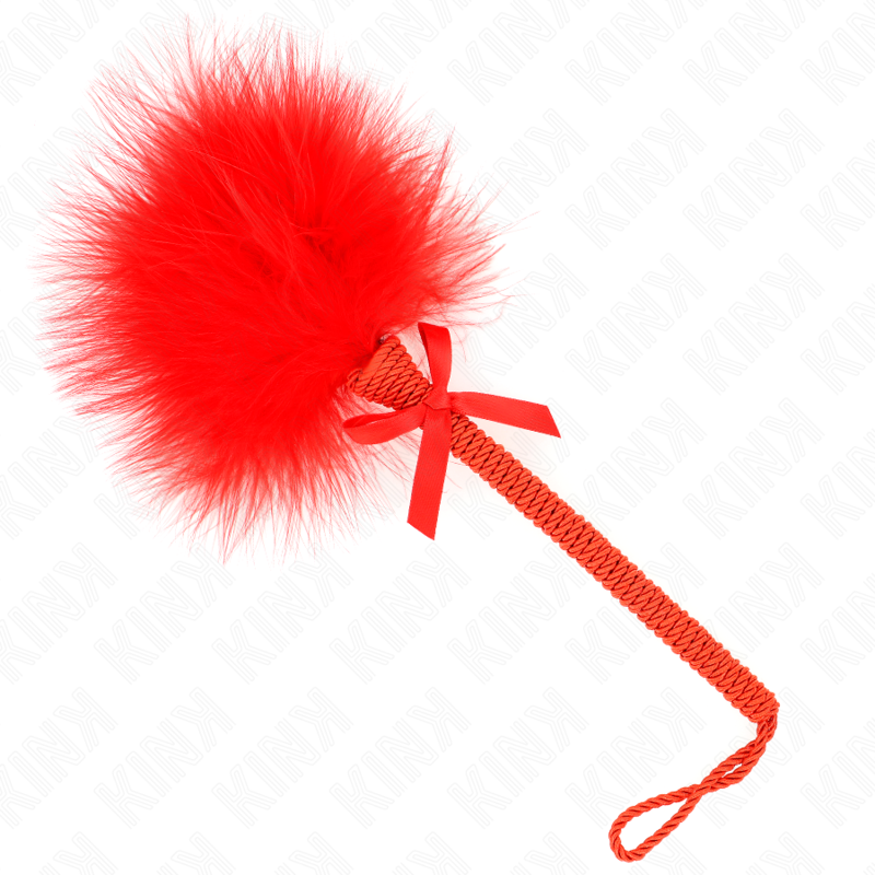 KINK – BACCHETTA IN CORDA DI NYLON CON PIUME TICKLE E FIOCCO ROSSO 25 CM