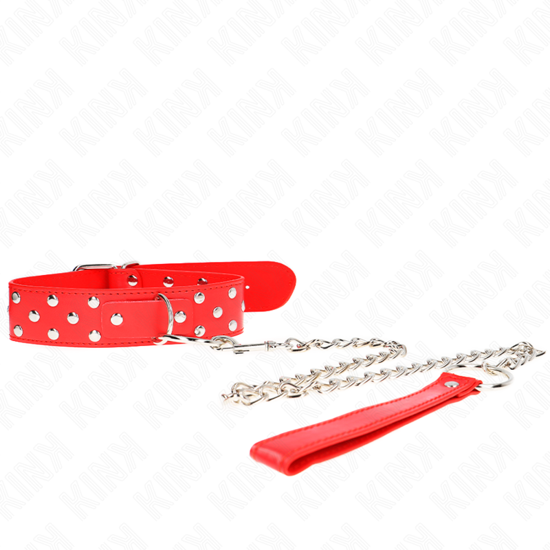 KINK – COLLANA CON CINTURINO AD ANELLO RIVETTO CON CINTURA 65 CM ROSSO REGOLABILE 36-50 CM X 3,8 CM