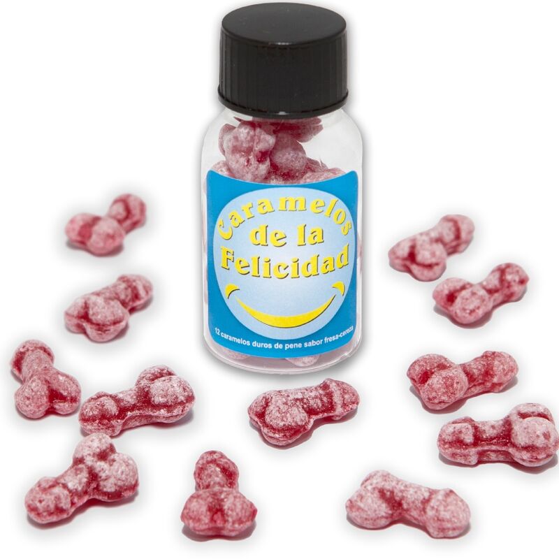 DIABLO PICANTE – BARATTOLO DA 12 CARAMELLE A FORMA DI PENE ALLA FRAGOLA/CILIEGIA