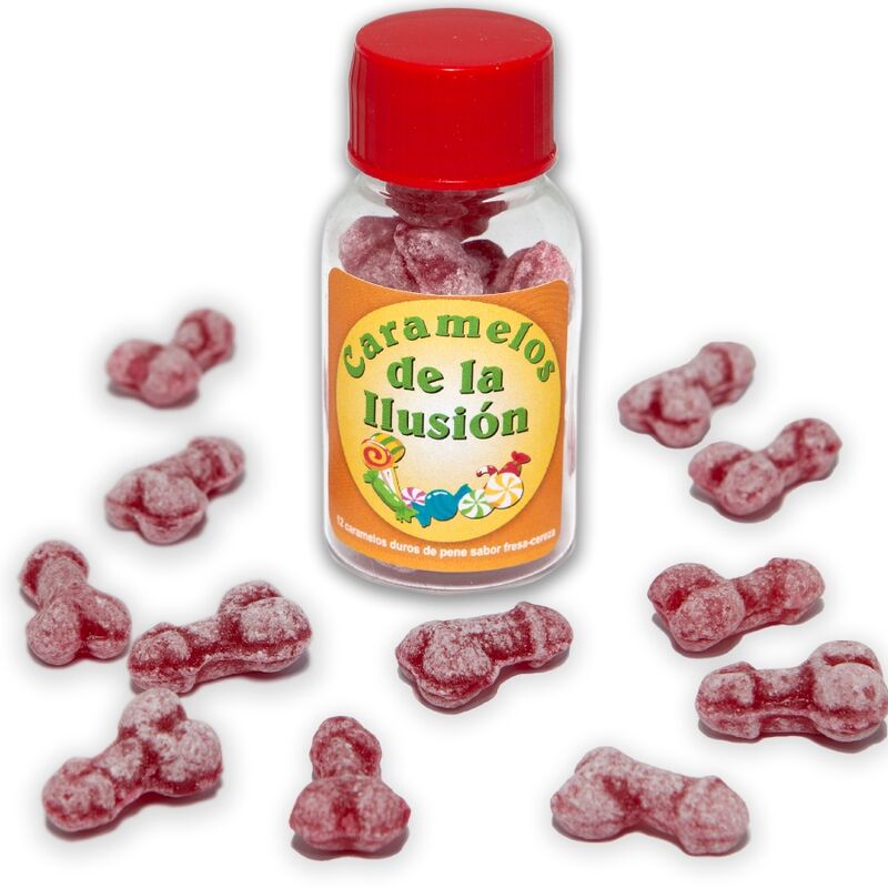 DIABLO PICANTE – 12 CARAMELLE ILLUSIONI A FORMA DI PENE FRAGOLA/CILIEGIA