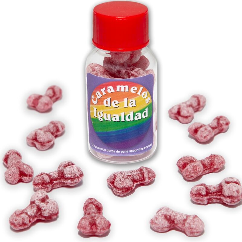 DIABLO PICANTE – 12 CARAMELLE A FORMA DI PENE FRAGOLA/CILIEGIA UGUALI