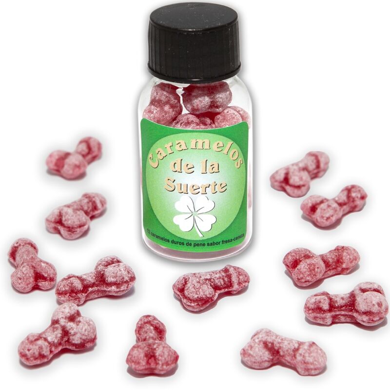 DIABLO PICANTE – 12 CARAMELLE PORTAFORTUNA A FORMA DI PENE FRAGOLA/CILIEGIA