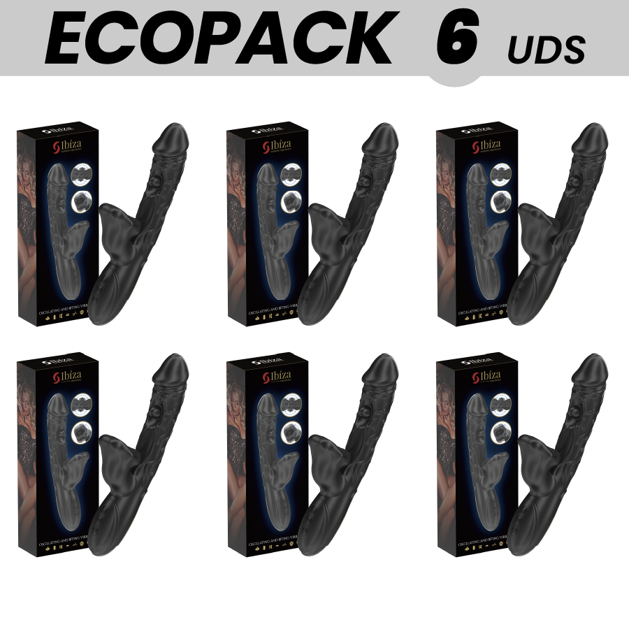 ECOPACKS 6 UNITÀ – VIBRATORE IBIZA E STIMOLATORE CLITORIDEO CON EFFETTO MORSO E ROTAZIONE