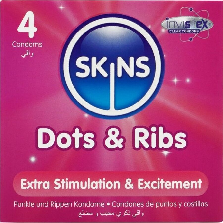 SKINS – DOTS  RIBS PREMIUM CONDOMS CONFEZIONE DA 4