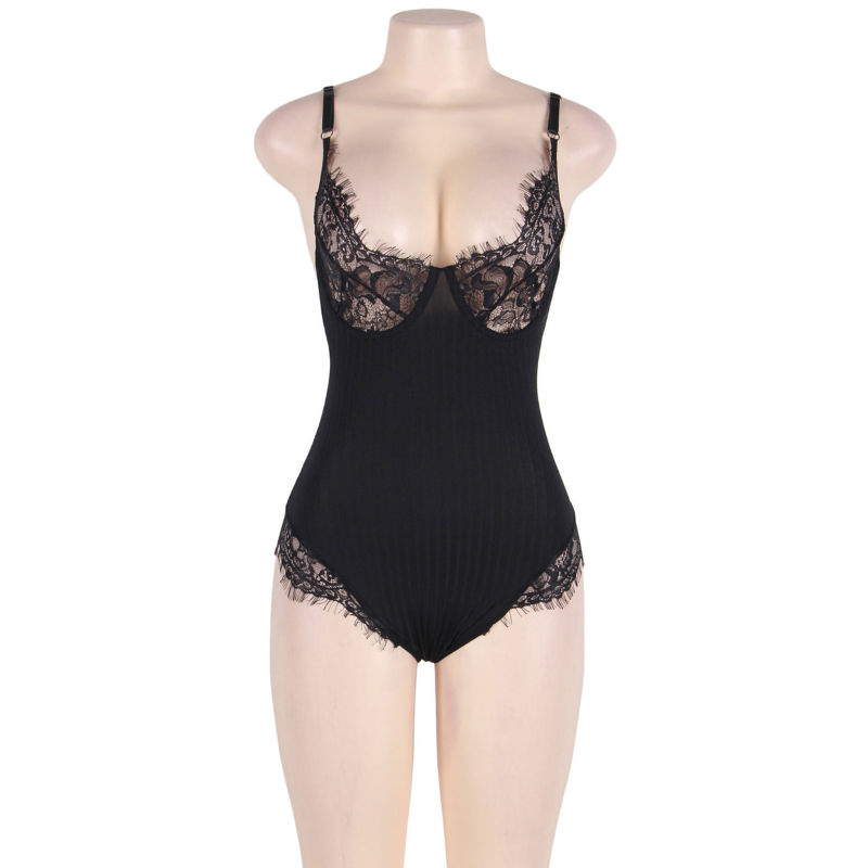 SUBBLIME QUEEN PLUS TEDDY CON TRASPARENTI E FRANGE NERE 7