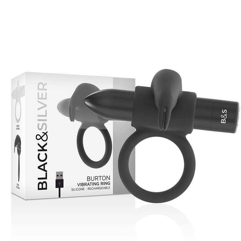 BLACKSILVER BURTON RECHARGEABLE VIBRATING RING 10V BLACK